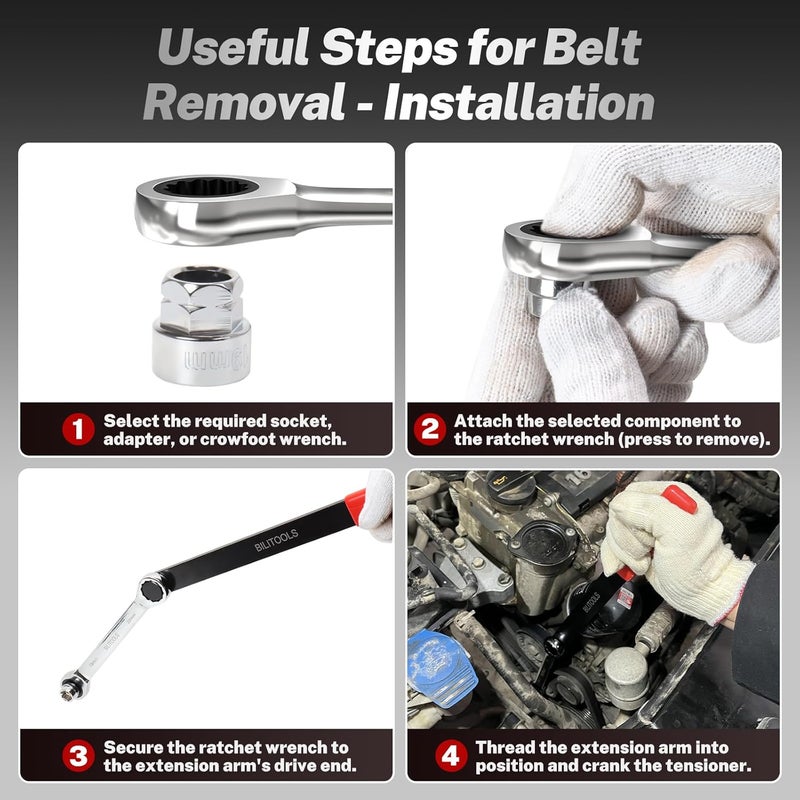 BILITOOLS 15-Piece Universal Serpentine Belt Tool Set, Ratcheting Serpentine Belt Tensioner Tool Kit - Image 5